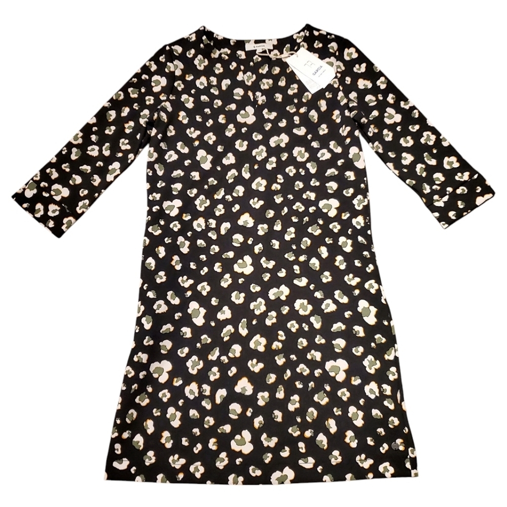 NWTs Garcia Dress Abstract Print All Over Floral Cheeta Mod Office 3/4 Sleeve